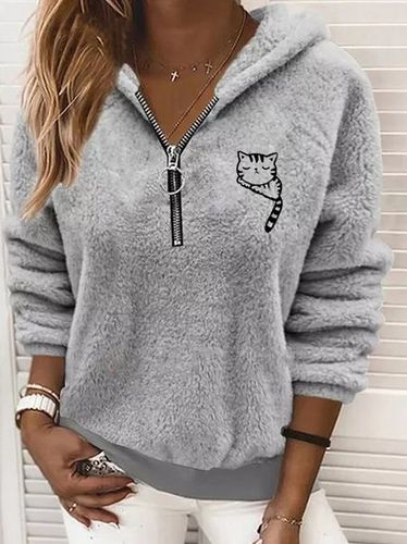 Cat Warmth Fluff/Granular Fleece Fabric Casual Loose Sweatshirt - Just Fashion Now - Modalova