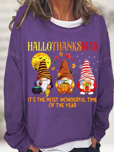 Womens Funny Hallothanksmas Holiday Gnome Casual Top - Just Fashion Now - Modalova