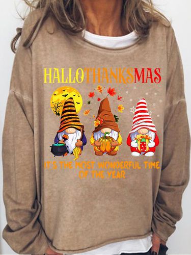 Womens Funny Hallothanksmas Holiday Gnome Casual Top - Just Fashion Now - Modalova