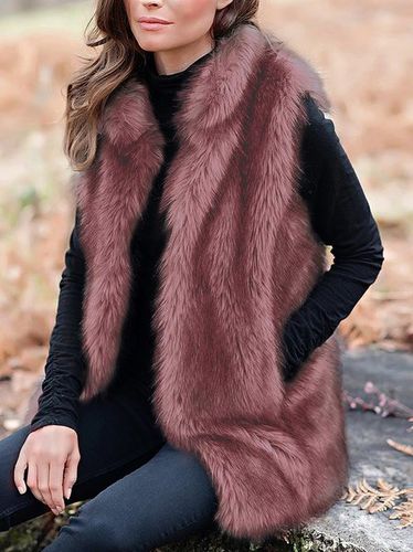 Stand Collar Faux Fur Casual Vest - Just Fashion Now UK - Modalova