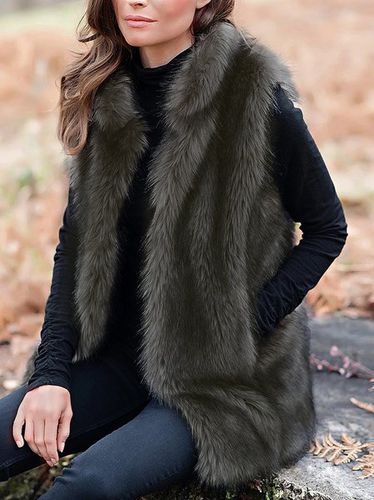 Stand Collar Faux Fur Casual Vest - Just Fashion Now UK - Modalova