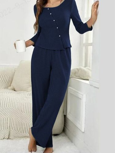 Casual Crew Neck Buttoned Two-Piece Set - Just Fashion Now - Modalova