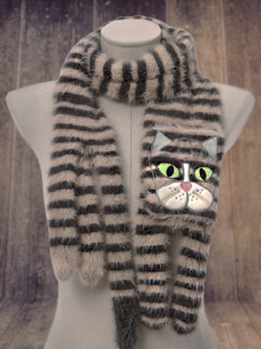 D Wool Cat Pattern Plush Patchwork Long Scarf Casual Vintage Outdoor Accessories - Just Fashion Now - Modalova