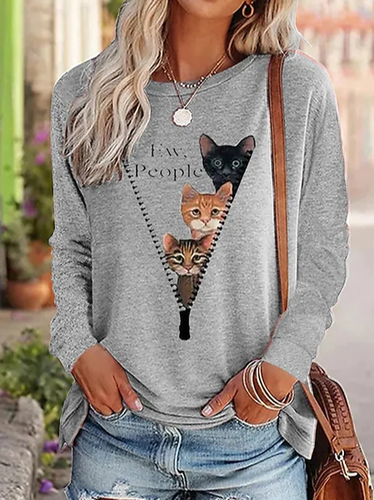 Three Cats Probe Loose Crew Neck T-Shirt - Just Fashion Now - Modalova