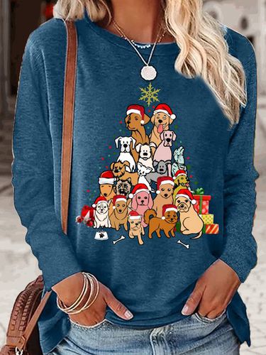 Women's Christmas Dog Tree Casual Top - Just Fashion Now - Modalova