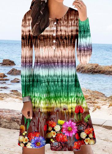 Women's Tie-Dye Flowers Pattern Print Casual Dress - Modetalente - Modalova