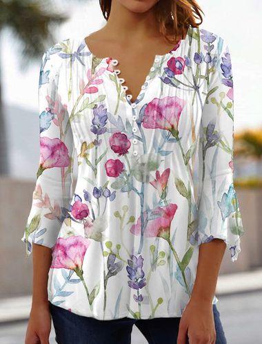 V Neck Floral Flare Sleeve Casual Top - Just Fashion Now - Modalova