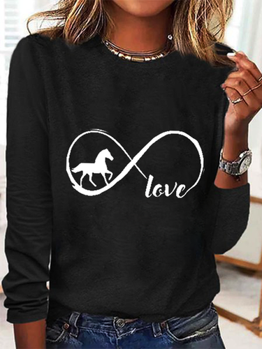 Women's Love Horse Simple Regular Fit Long Sleeve Top - Just Fashion Now - Modalova