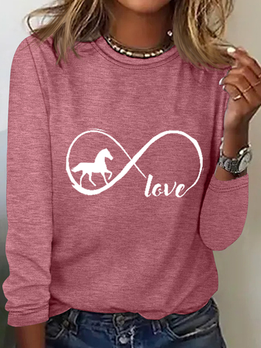 Women's Love Horse Simple Regular Fit Long Sleeve Top - Just Fashion Now - Modalova