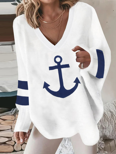 Casual Sea Loose V Neck Sweatshirt - Just Fashion Now - Modalova