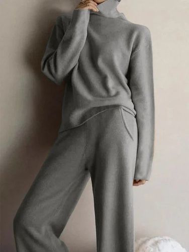 Plain Long Sleeve Casual Two-Piece Set - Just Fashion Now - Modalova