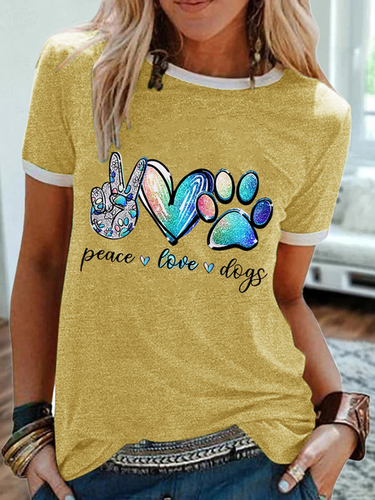 Fashion Peace Love Dog Paws Cotton-Blend Dog Crew Neck Simple T-Shirt - Just Fashion Now - Modalova