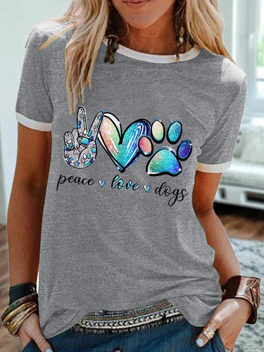 Fashion Peace Love Dog Paws Cotton-Blend Dog Crew Neck Simple T-Shirt - Just Fashion Now - Modalova