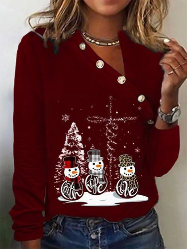 Casual Loose Buttoned Christmas Long sleeve T-Shirt - Modetalente - Modalova