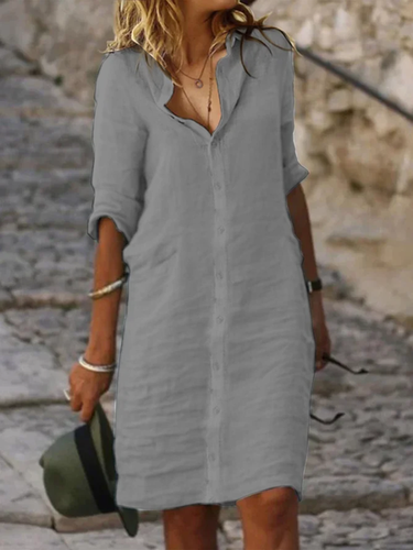 Cotton And Linen Loose Linen Plain Dress - Just Fashion Now - Modalova