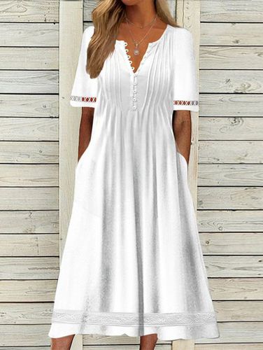 Plain Short Sleeve Buckle Hollow Out Lace Casual Dress - Modetalente - Modalova