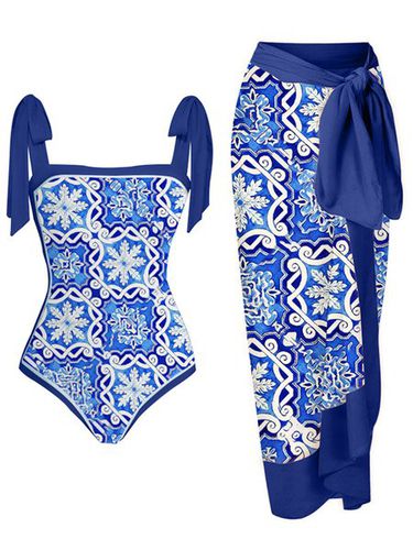 Vacation Abstract Printing Strapless One Piece With Cover Up - Just Fashion Now - Modalova