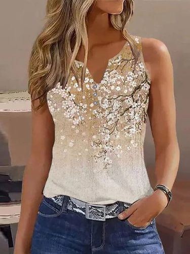 Floral Casual Notched Buckle Loose Tank Top - Just Fashion Now - Modalova