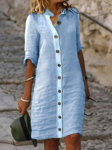 Plain Cotton Casual Dress - Modetalente - Modalova