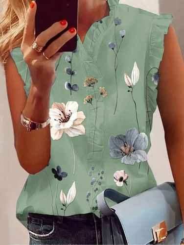 Lotus Leaf Collar Floral Casual Shirt - Just Fashion Now - Modalova