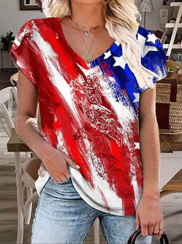Women's Casual America Flag Print V Neck T-Shirt - Just Fashion Now - Modalova