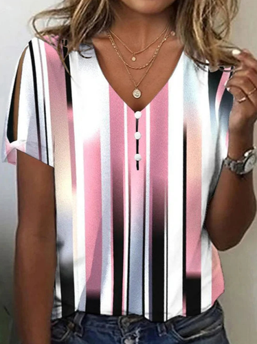 Geometric V Neck Casual Shirt - Just Fashion Now - Modalova