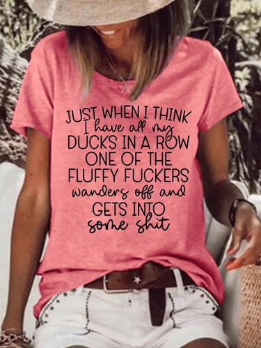 Women's Ducks In A Row Funny Letters Casual T-Shirt - Modetalente - Modalova