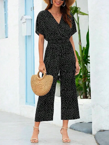Vacation Loose Polka Dots Buttoned Jumpsuit - Just Fashion Now - Modalova