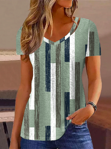 V Neck Casual Striped Shirt - Modetalente - Modalova