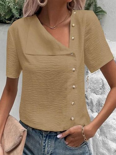 Plain Short Sleeve Buckle Casual Blouse - Modetalente - Modalova