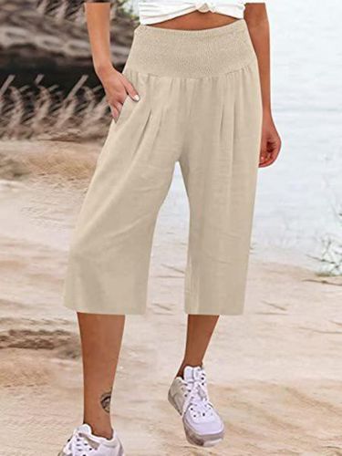 Casual Plain Loose Capris Pants - Just Fashion Now - Modalova