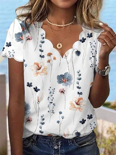 Summer Dessert Shell Neck Floral Design T-Shirt - Just Fashion Now - Modalova