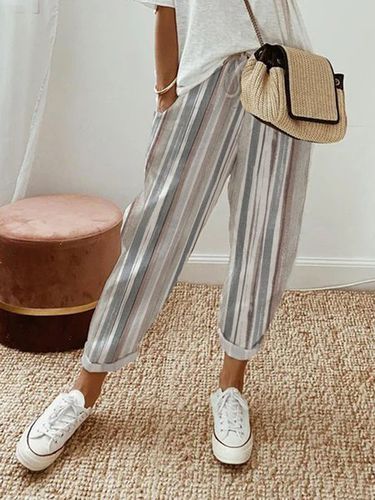 Striped Casual Pockets Loose Elastic Waist Pants - Just Fashion Now - Modalova