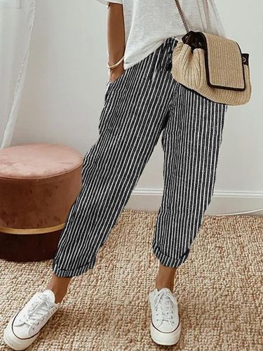 Striped Casual Loose Cotton Pants - Modetalente - Modalova