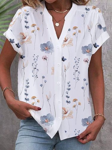 Buttoned Floral Loose Casual Blouse - Just Fashion Now UK - Modalova