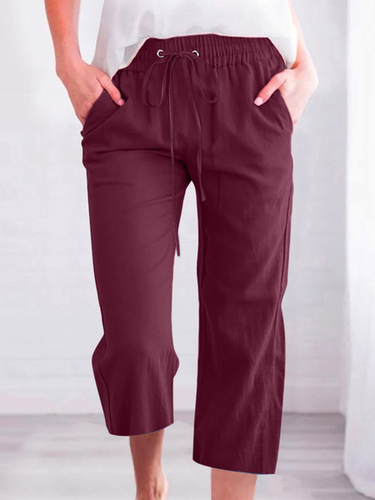 Women's Casual Summer Linen Pants High Waisted Loose Yoga Sweatpants Crop Pants with Pockets - Just Fashion Now - Modalova