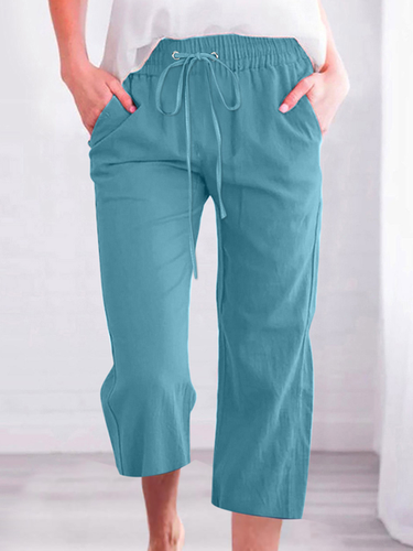 Women's Casual Summer Linen Pants High Waisted Loose Yoga Sweatpants Crop Pants with Pockets - Just Fashion Now - Modalova