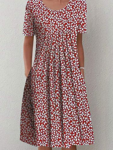 Casual Crew Neck Floral Loose Dress - Just Fashion Now - Modalova