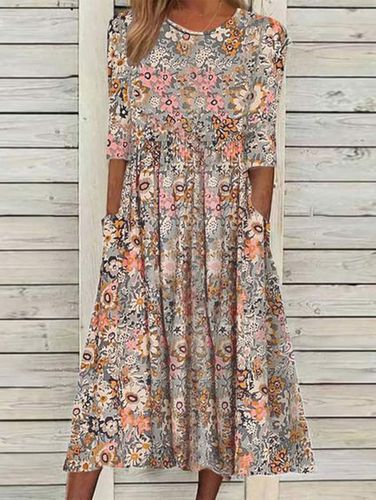 Loosen Casual Floral Short Sleeve Woven Dress - Just Fashion Now - Modalova