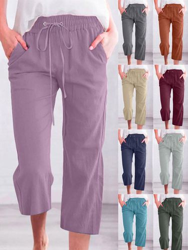 Women's Casual Summer Linen Pants High Waisted Loose Yoga Sweatpants Crop Pants with Pockets - Just Fashion Now - Modalova