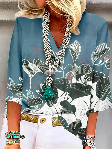 Floral Casual V Neck Shirt - Just Fashion Now - Modalova