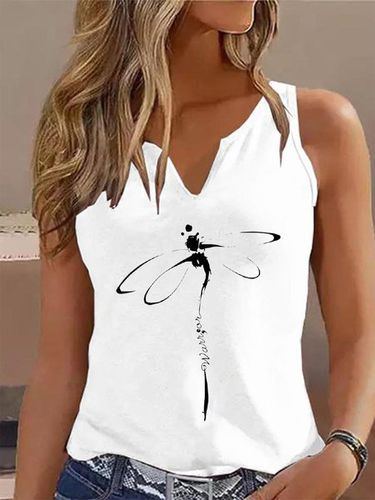 Dragonfly Casual Notched Loose Tank Top - Just Fashion Now - Modalova