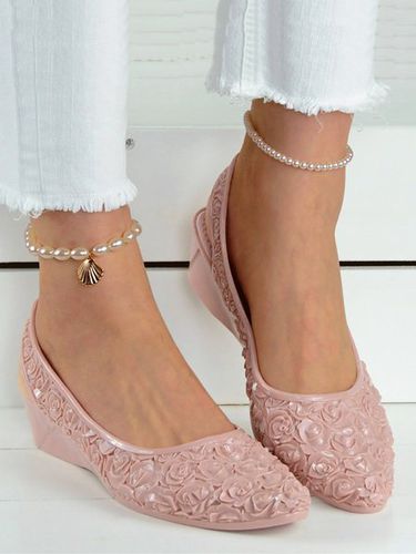 Waterproof Floral Wedge Heel Slingback Shallow Shoes - Just Fashion Now - Modalova