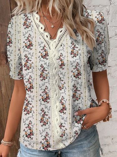 Lace Loose Casual Floral Shirt - Just Fashion Now - Modalova