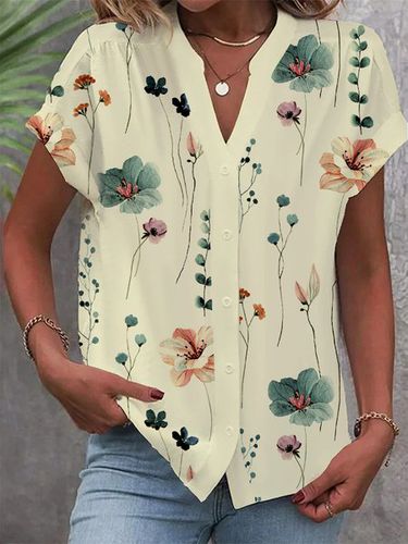 Buttoned Floral Loose Casual Blouse - Just Fashion Now - Modalova