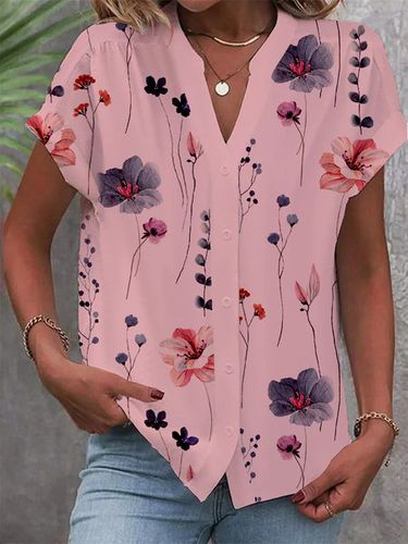 Buttoned Floral Loose Casual Blouse - Just Fashion Now UK - Modalova