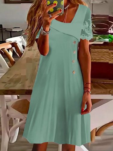 Lace Sleeve Plain Loose Casual Asymmetrical Dress - Just Fashion Now - Modalova