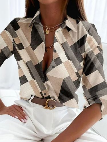 Casual Shirt Collar Geometric Printed Blouse - Just Fashion Now - Modalova