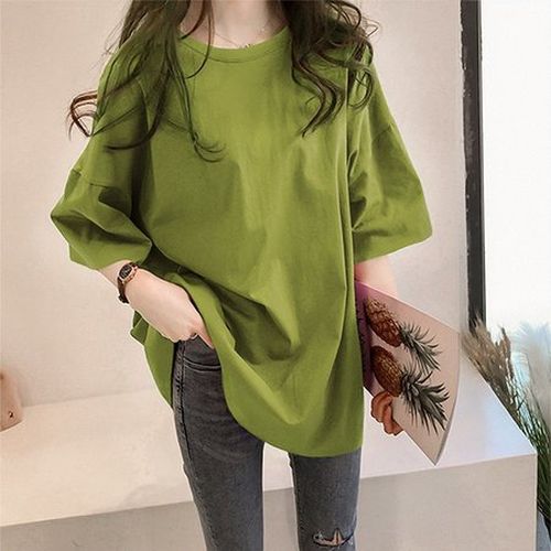 Plain Half Sleeve Crew Neck Casual Tunic T-Shirt - Modetalente - Modalova