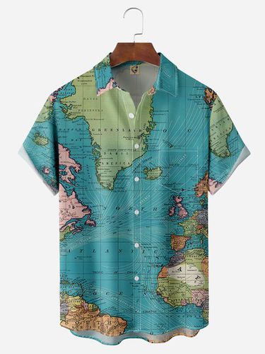 Map Chest Pocket Short Sleeve Casual Shirt - Modetalente - Modalova